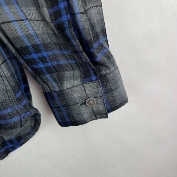 Ann Taylor Loft Plaid Gingham Blue Grey Rhinestone Button Down Shirt Petites XSP - Picture 8 of 10